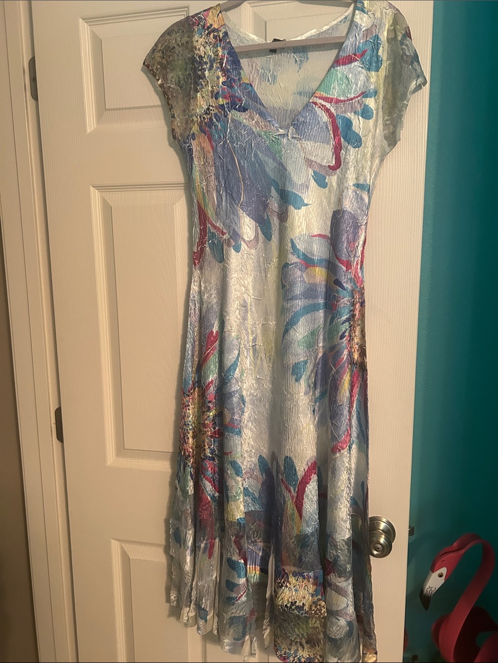 Komarov Blue Multi-Color V-Neck Midi Dress
